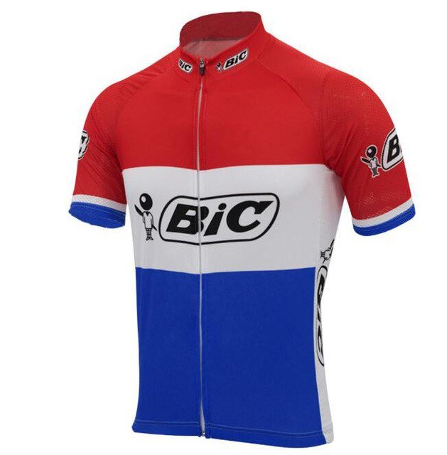 BIC Red-White-Blue Short Sleeve Retro Cycling Jersey
