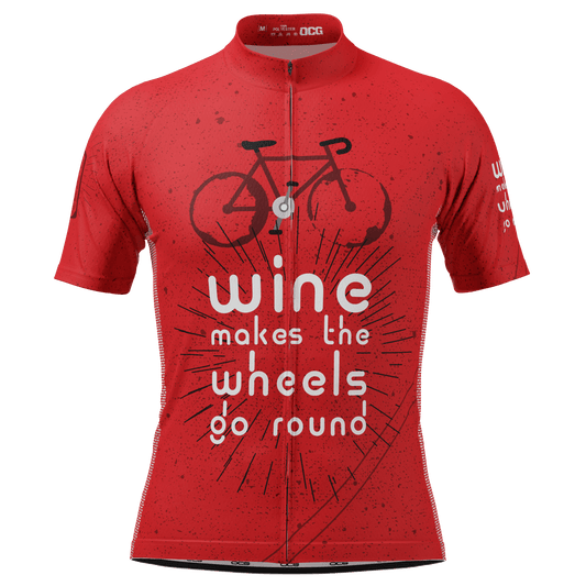 Men's Wine Makes the Wheels Go Round Short Sleeve Cycling Jersey