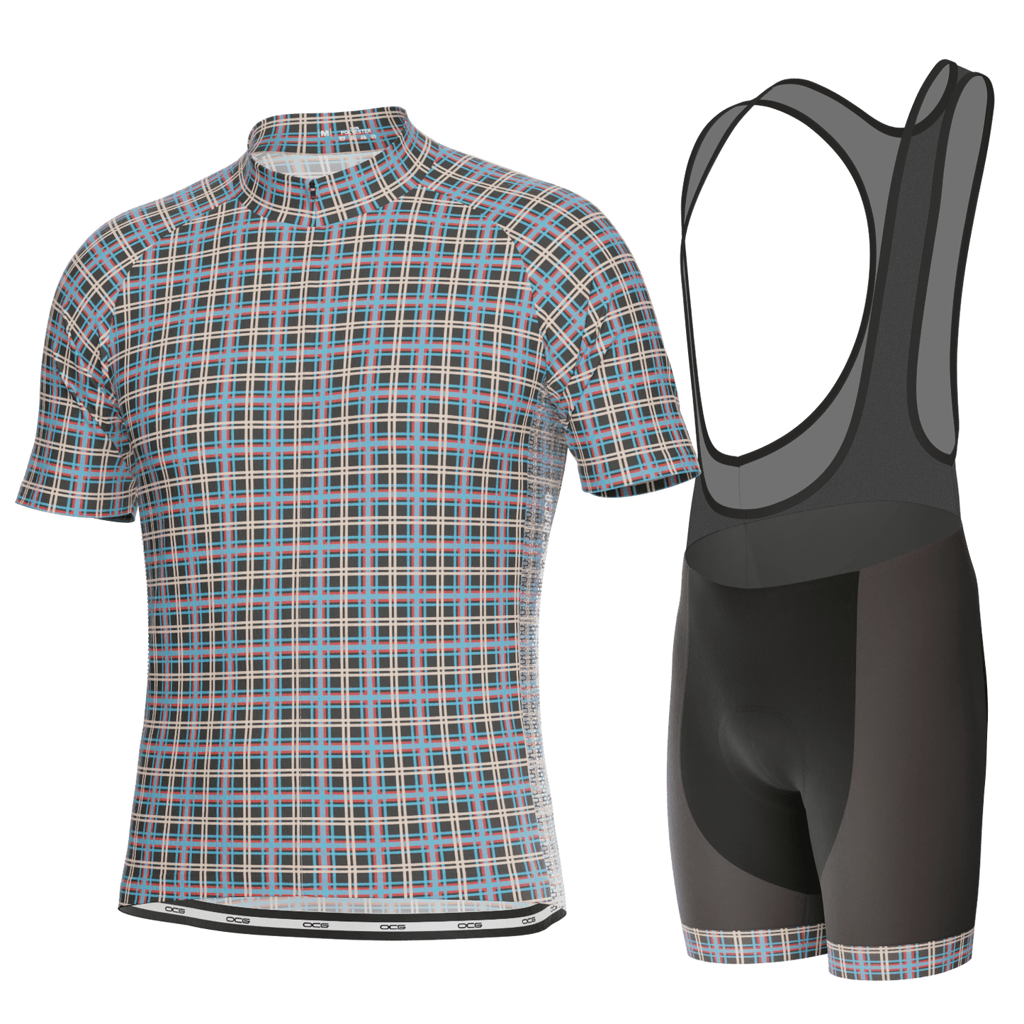 Men's Plaid Checkered Short Sleeve 2 Piece Cycling Kit