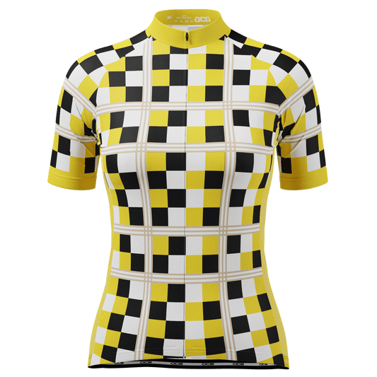 Women's Checkered Plaid Short Sleeve Cycling Jersey