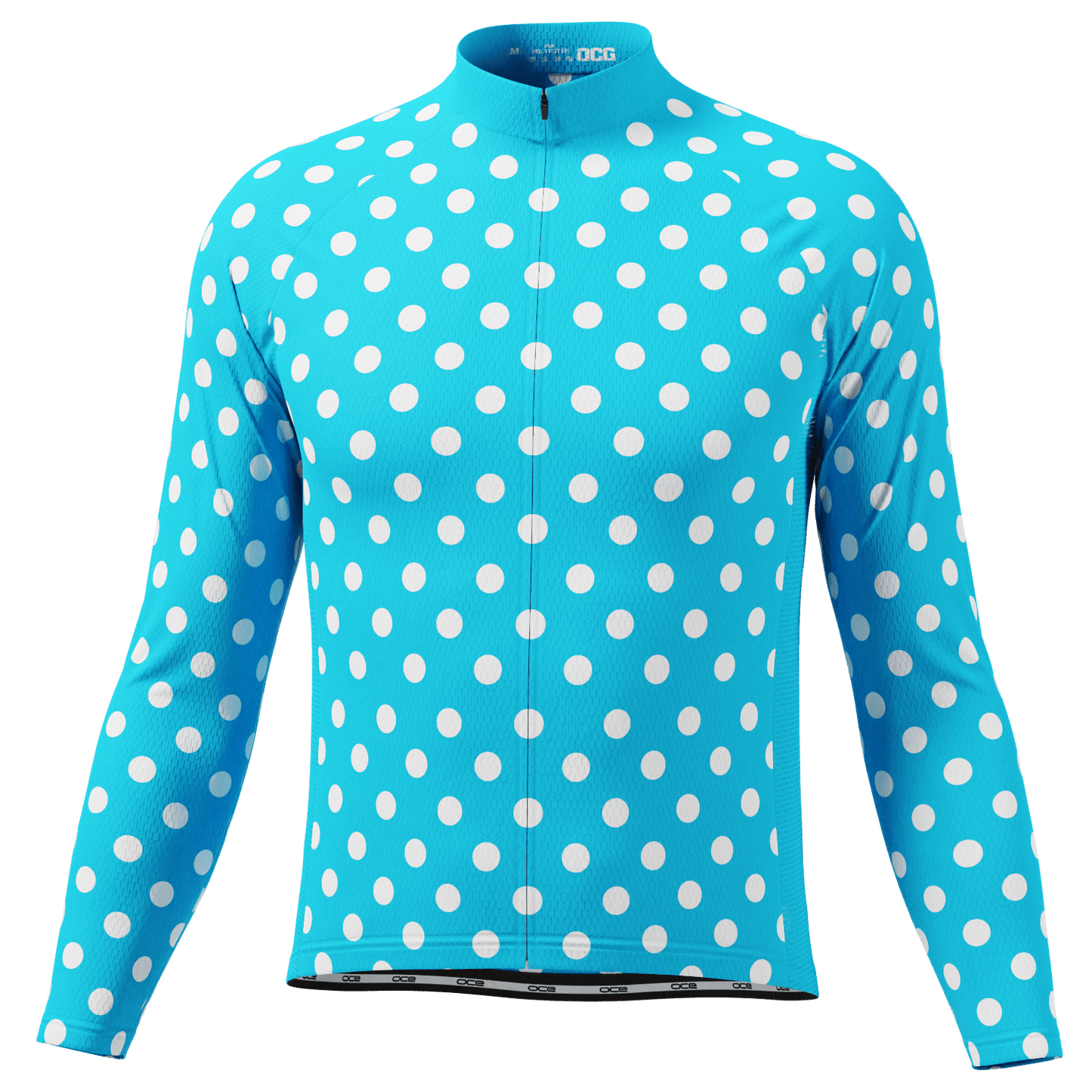 Men's High Viz White Polka Dots on Blue Long Sleeve Cycling Jersey