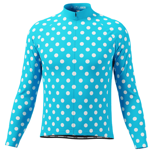 Men's High Viz White Polka Dots on Blue Long Sleeve Cycling Jersey