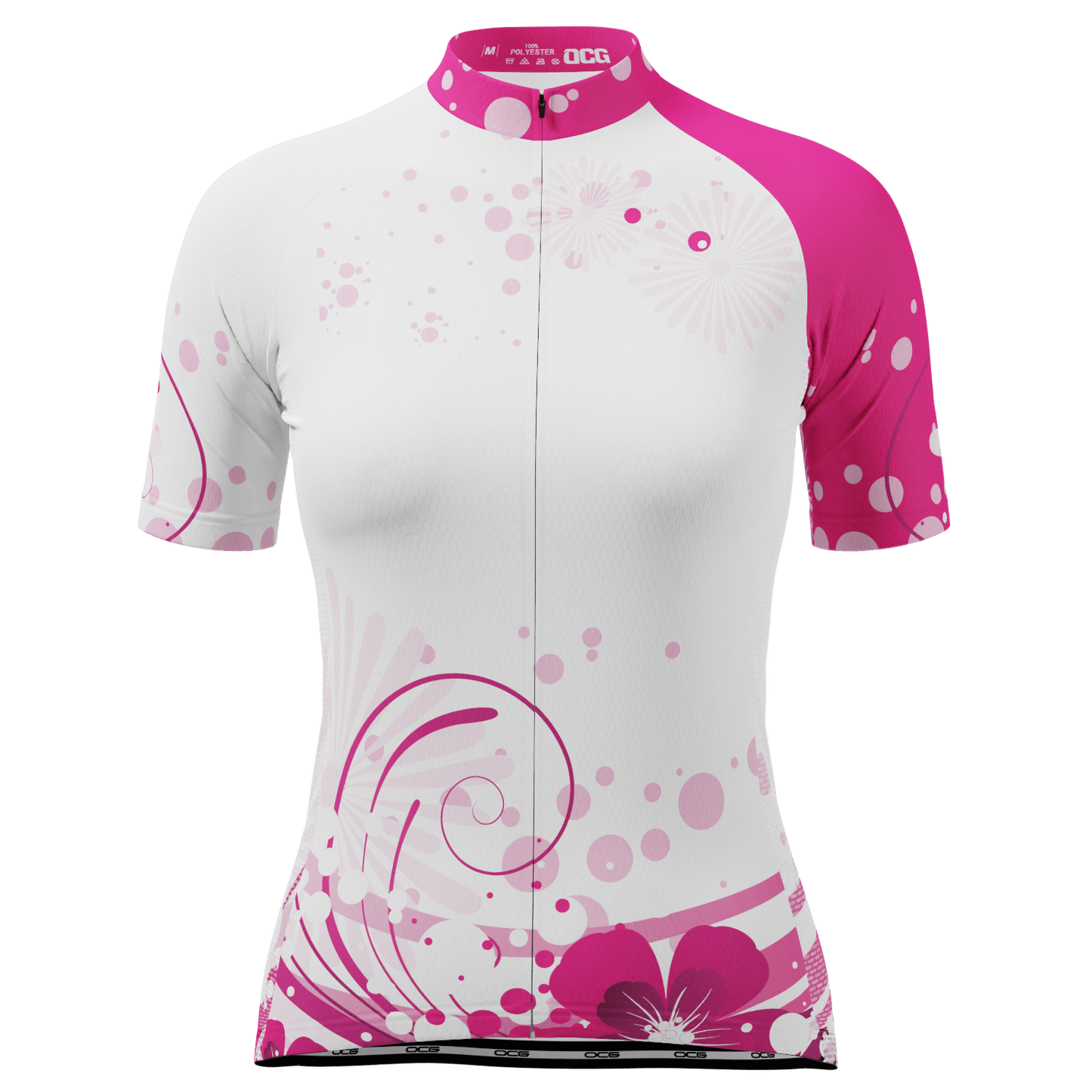 Women's Pink Floral Swirl Short Sleeve Cycling Jersey