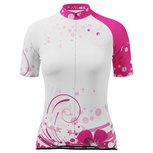 Women's Pink Floral Swirl Short Sleeve Cycling Jersey