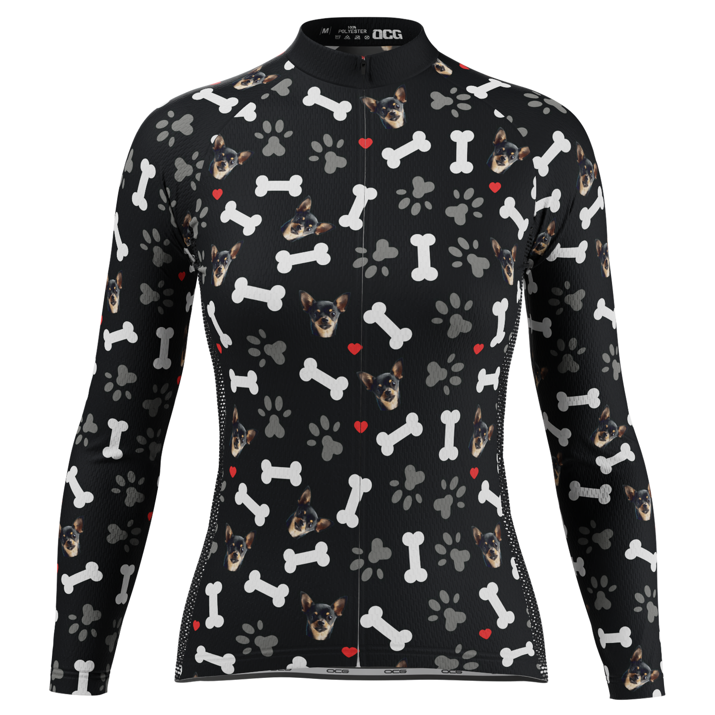 Women's Custom Pet Bones Design Personalized Long Sleeve Cycling Jersey