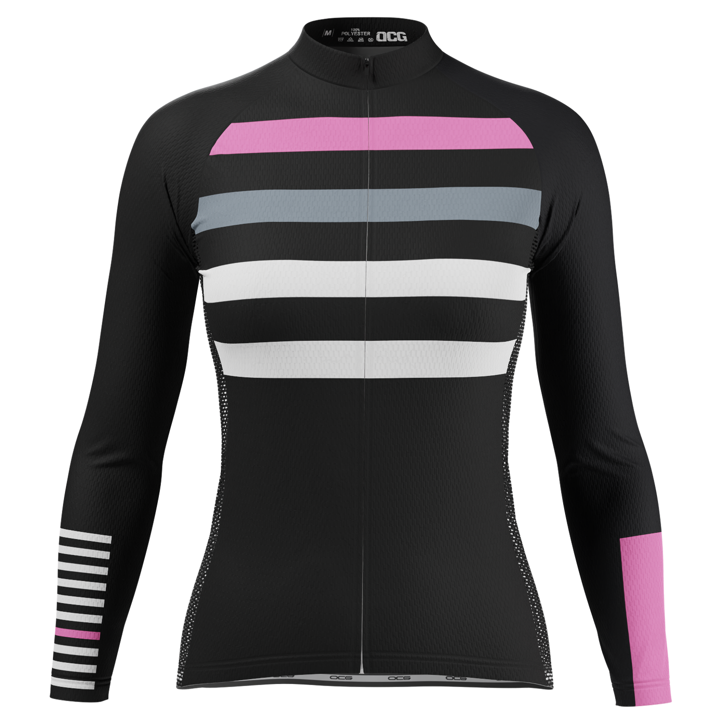 Women's Four Stripes with Pink Long Sleeve Cycling Jersey
