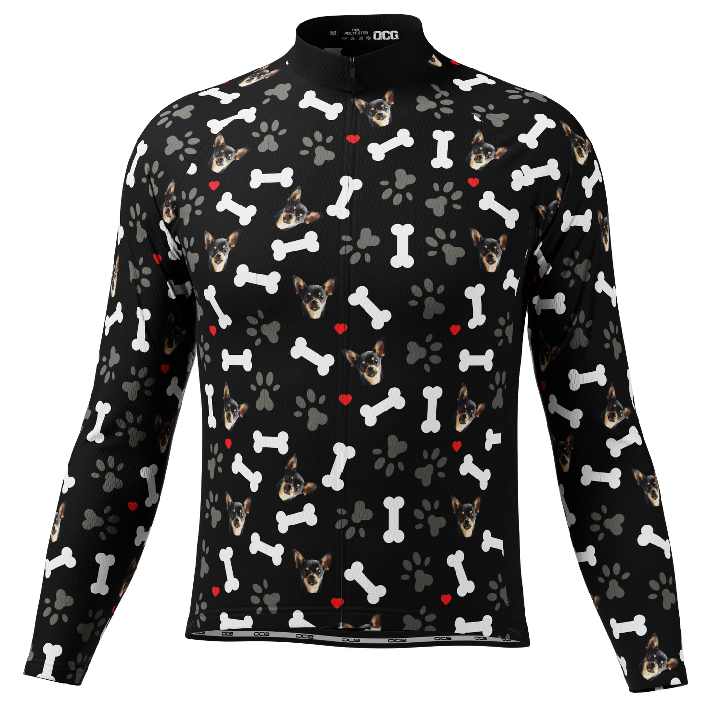 Men's Custom Pet Bones Design Personalized Long-Sleeve Cycling Jersey