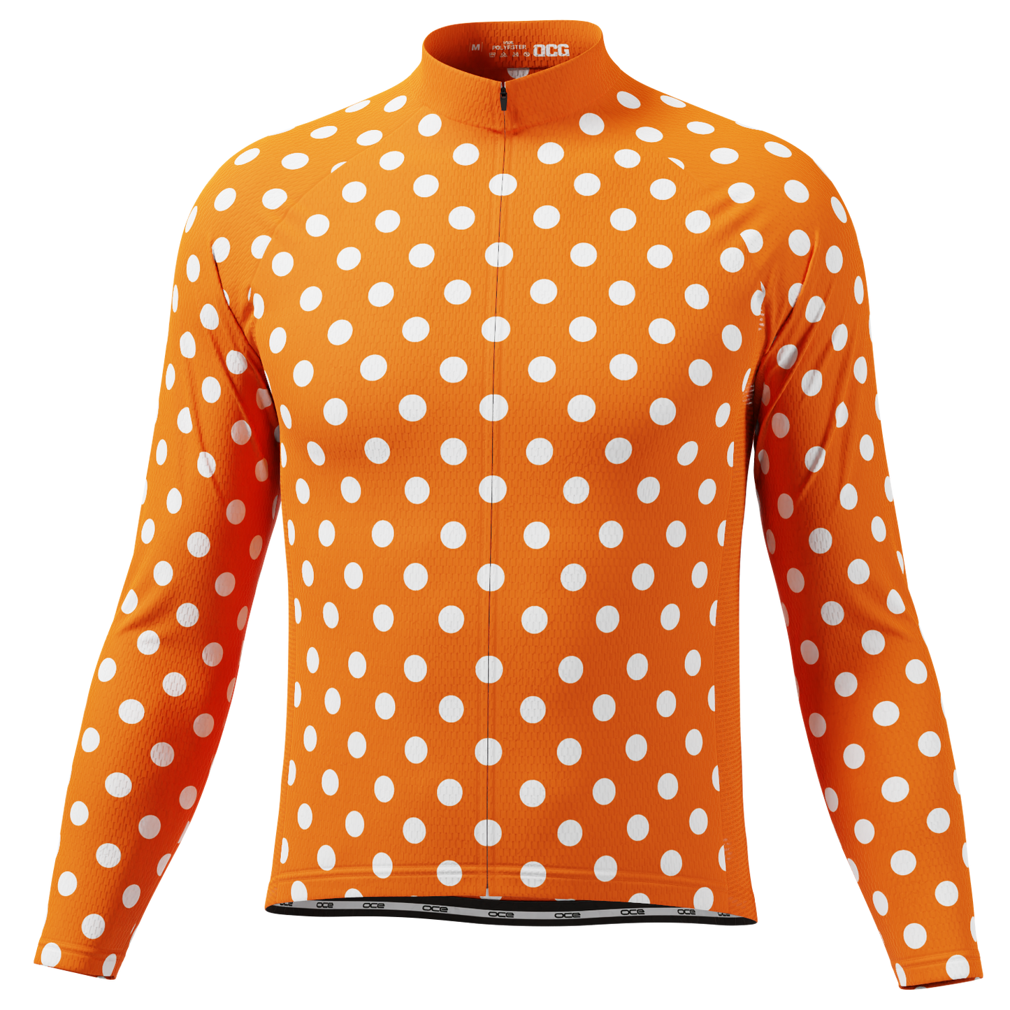 Men's High Viz White Polka Dots on Blue Long Sleeve Cycling Jersey