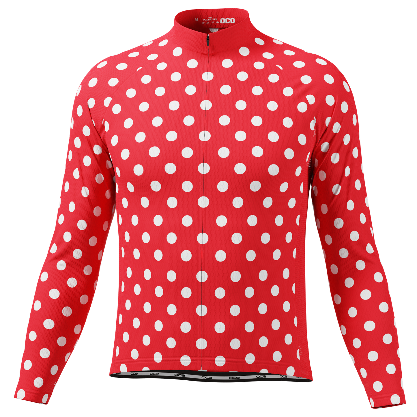 Men's High Viz White Polka Dots on Blue Long Sleeve Cycling Jersey