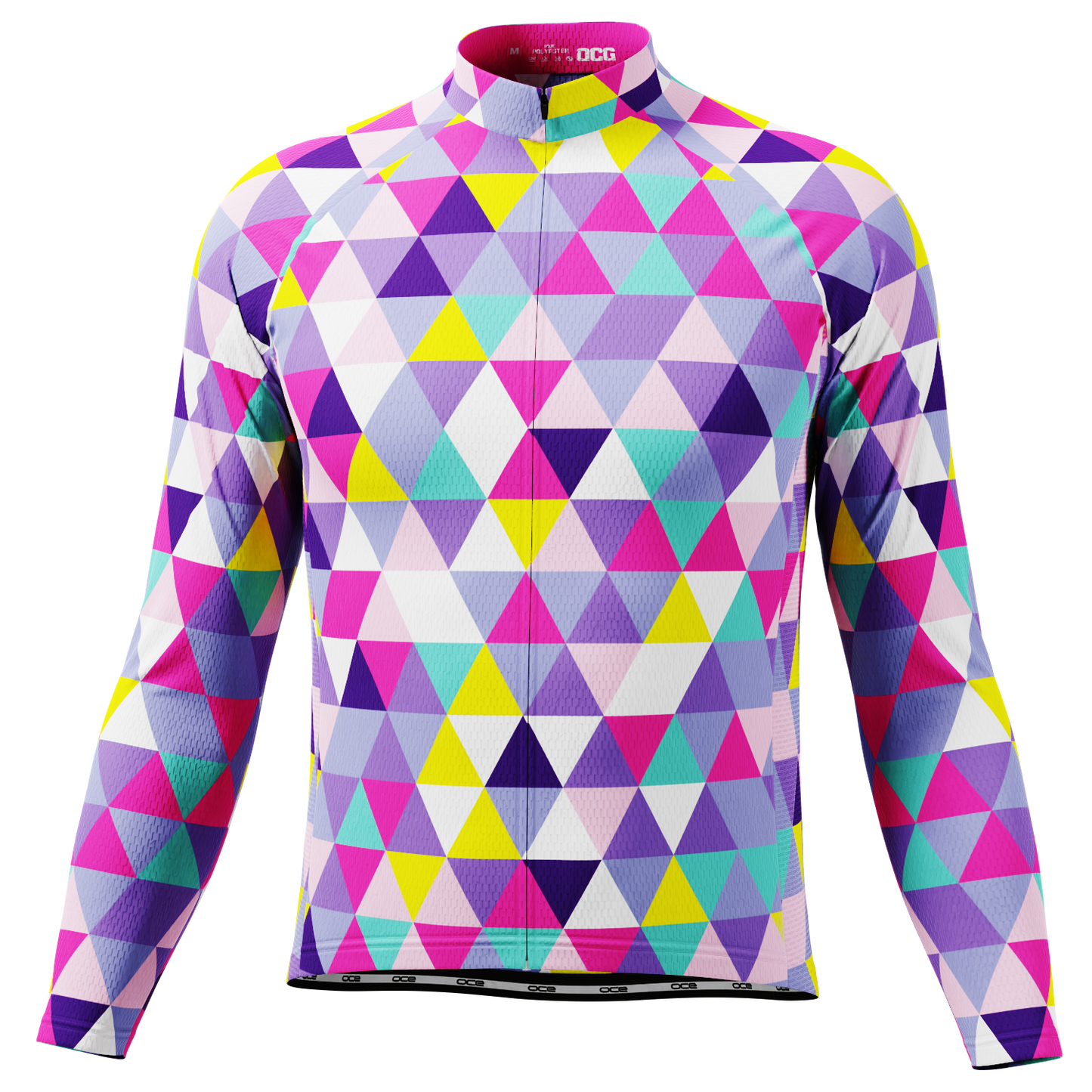 Men's High Viz Color Triangles Long Sleeve Cycling Jersey