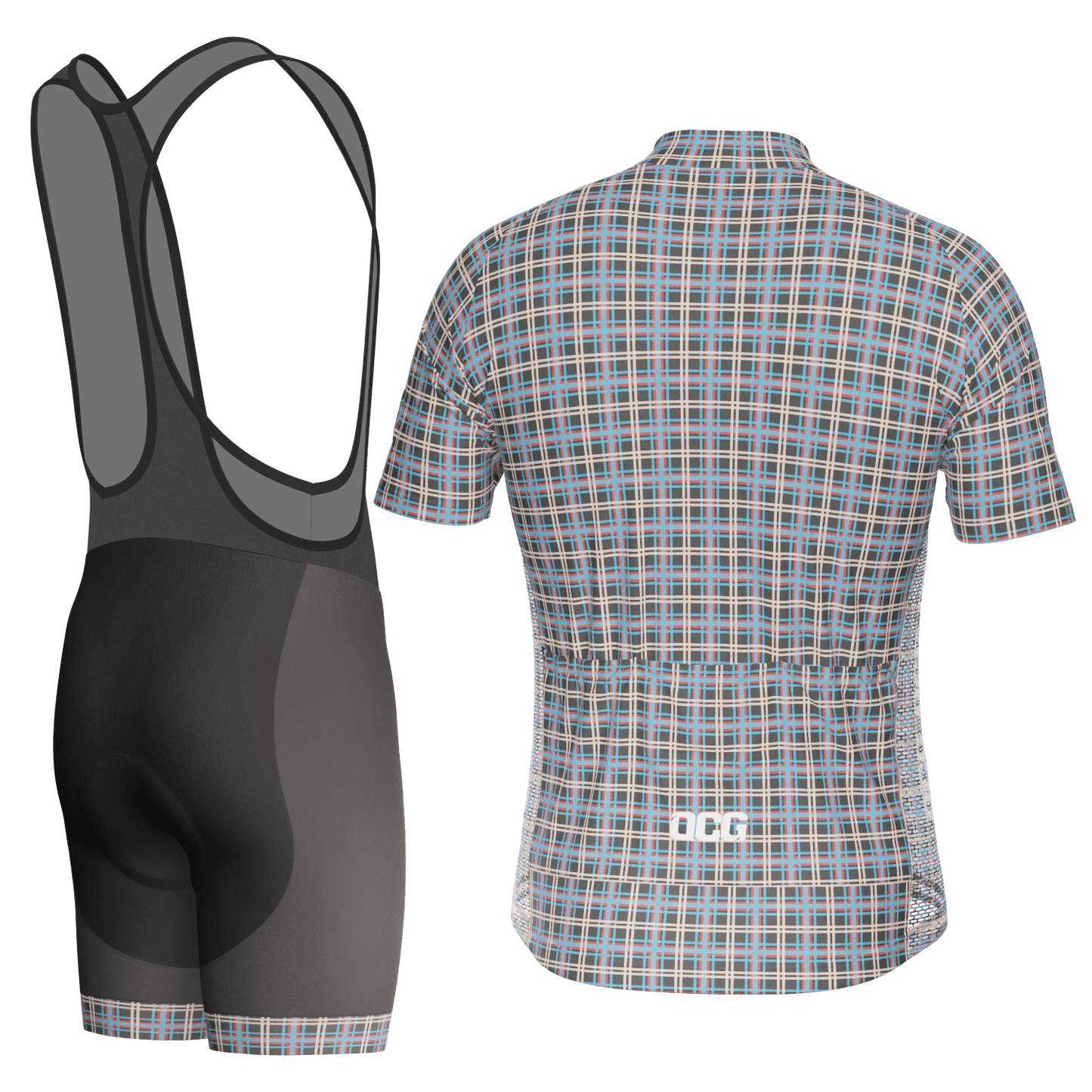 Men's Plaid Checkered Short Sleeve 2 Piece Cycling Kit