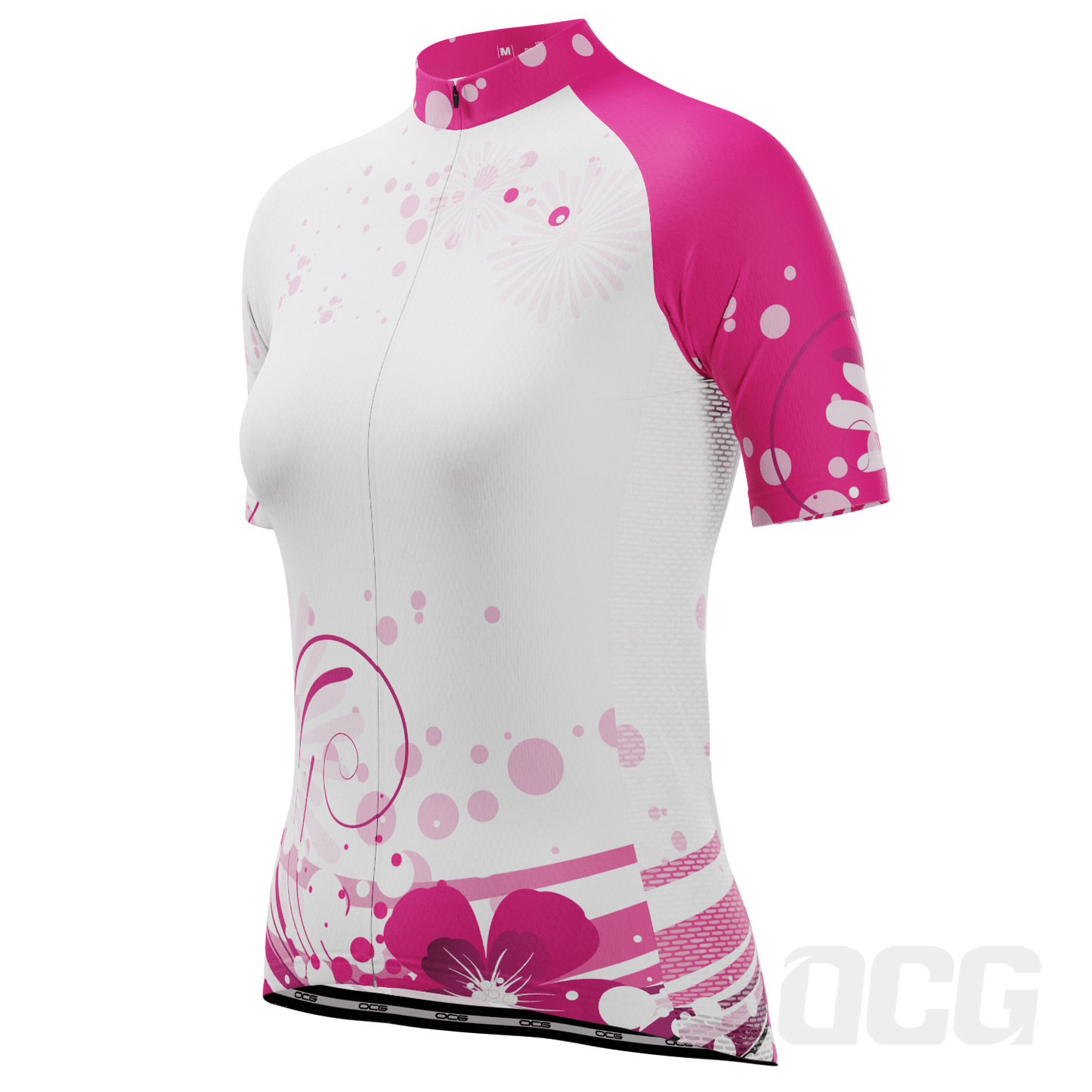 Women's Pink Floral Swirl Short Sleeve Cycling Jersey