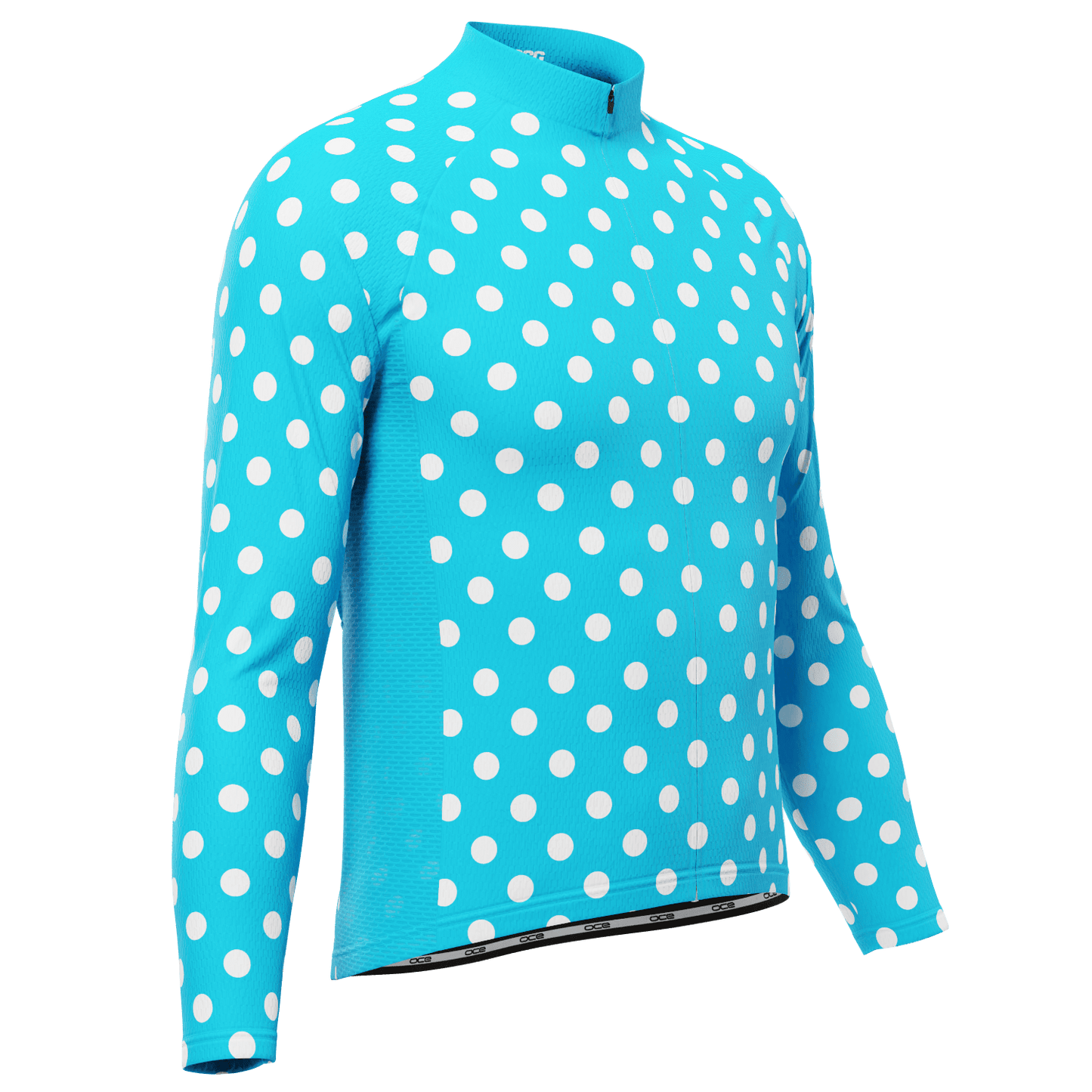 Men's High Viz White Polka Dots on Blue Long Sleeve Cycling Jersey