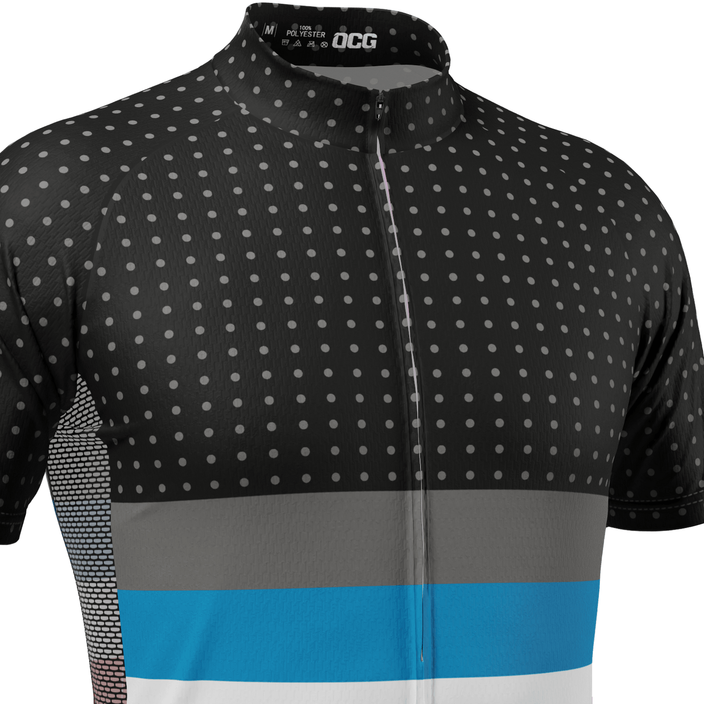 Men's Orange Tri-Stripe Polka Dot Short Sleeve Cycling Jersey