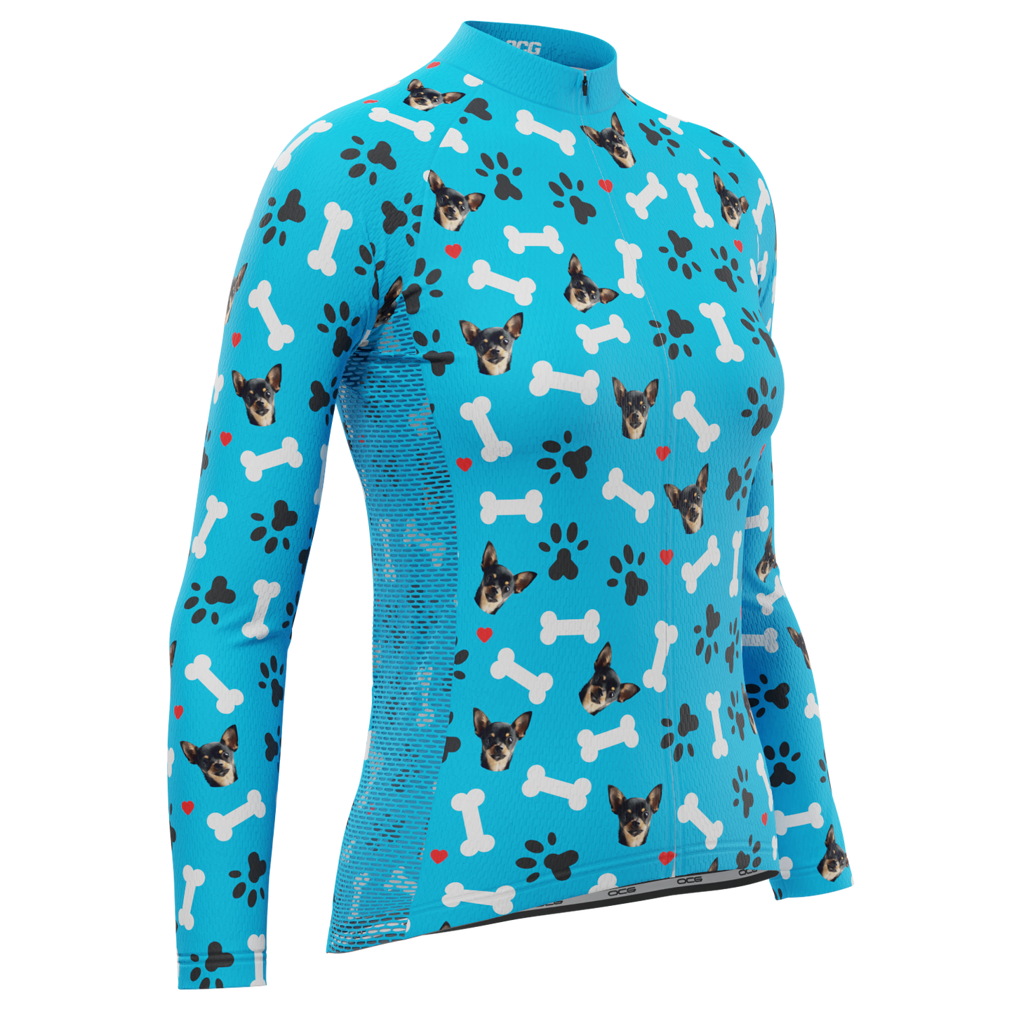 Women's Custom Pet Bones Design Personalized Long Sleeve Cycling Jersey