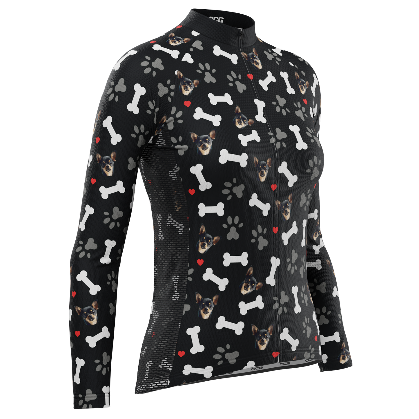 Women's Custom Pet Bones Design Personalized Long Sleeve Cycling Jersey