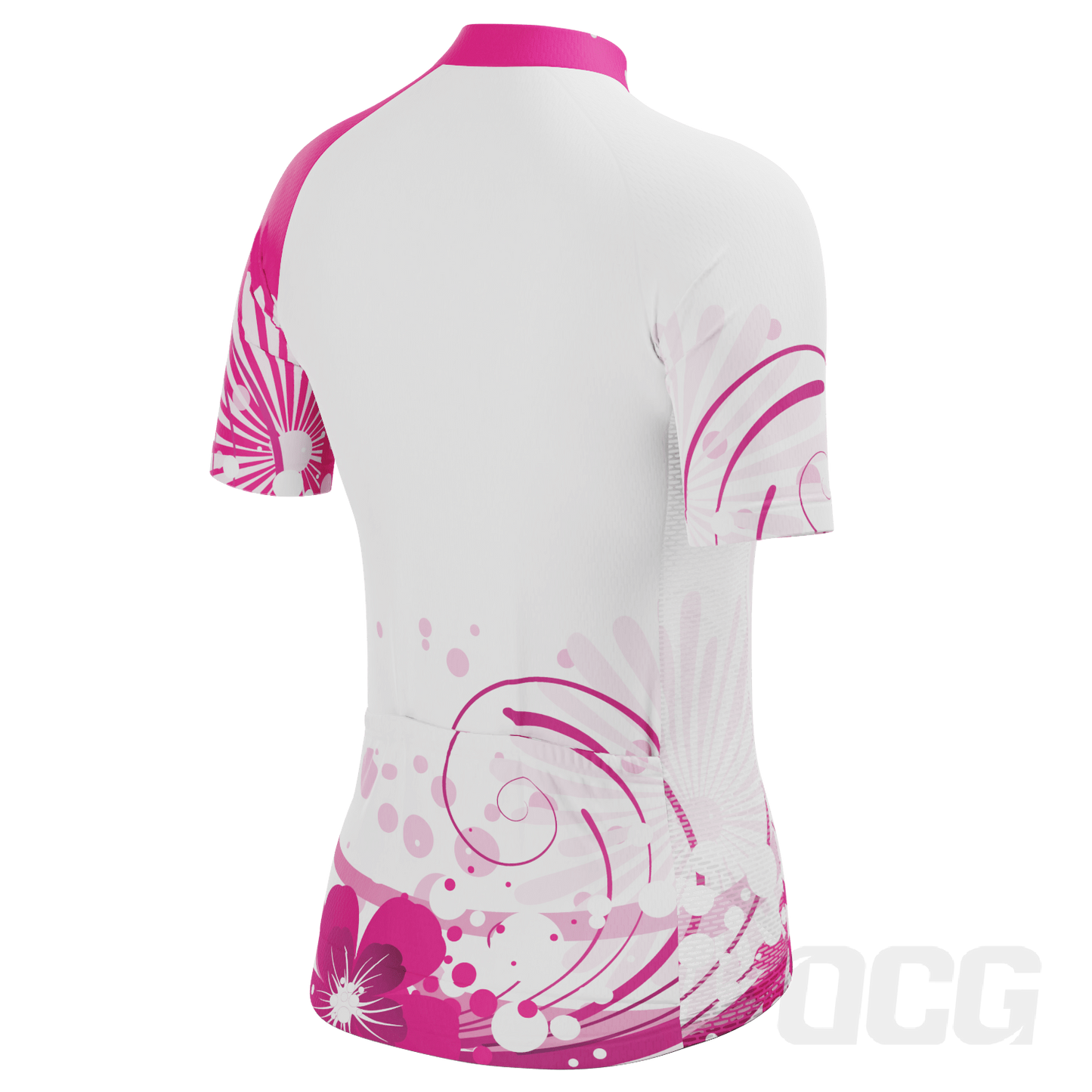 Women's Pink Floral Swirl Short Sleeve Cycling Jersey