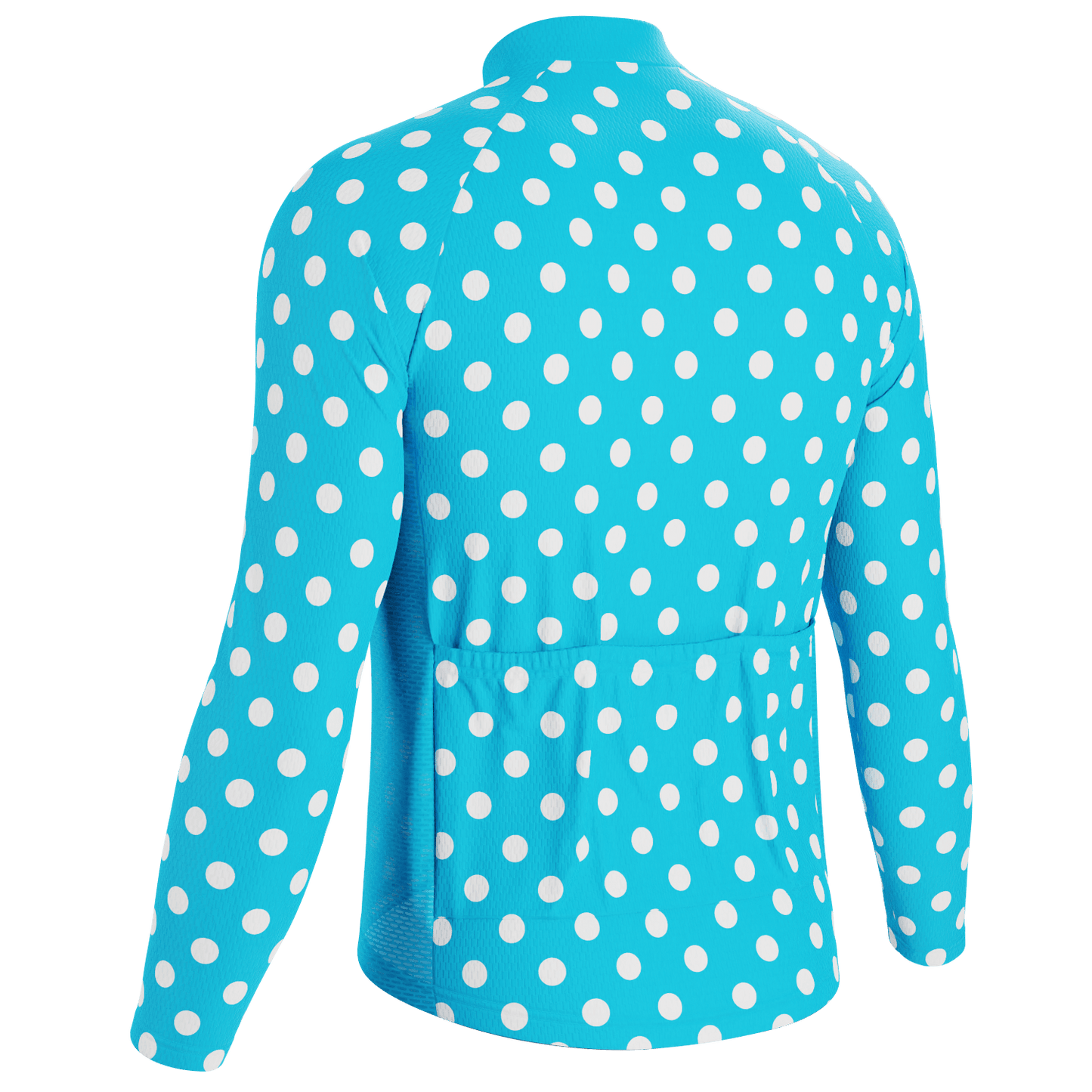 Men's High Viz White Polka Dots on Blue Long Sleeve Cycling Jersey