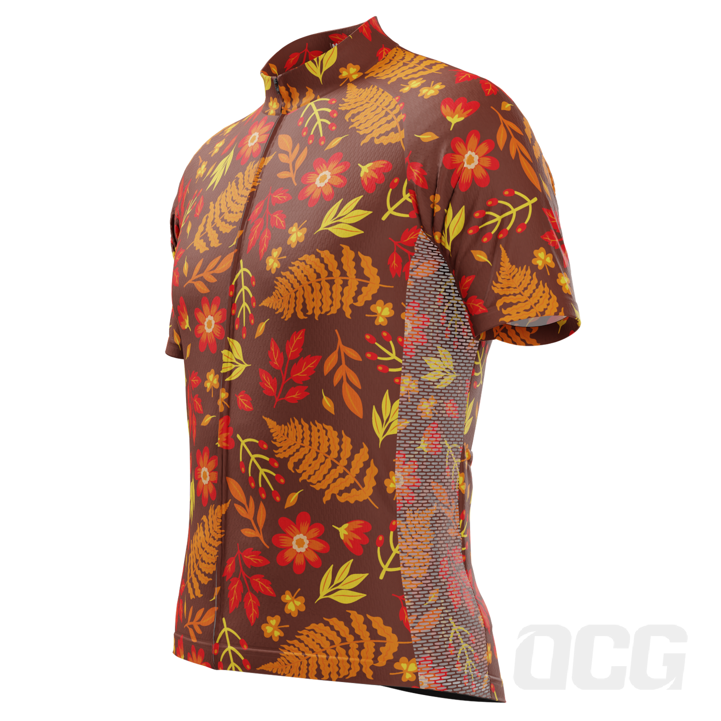 Men's Autumn Leaves Dark Short Sleeve Cycling Jersey