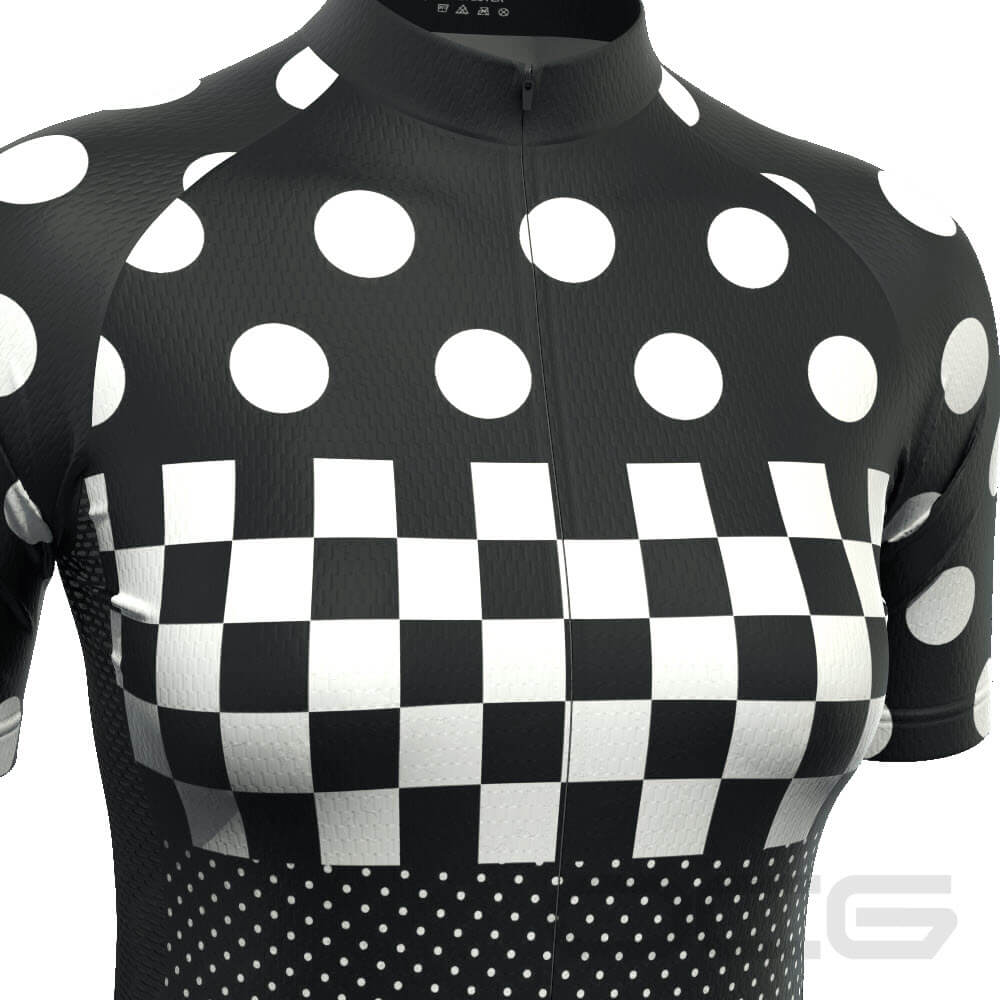 Women's The "Nina" Polka Dot Checkered Short Sleeve Cycling Jersey