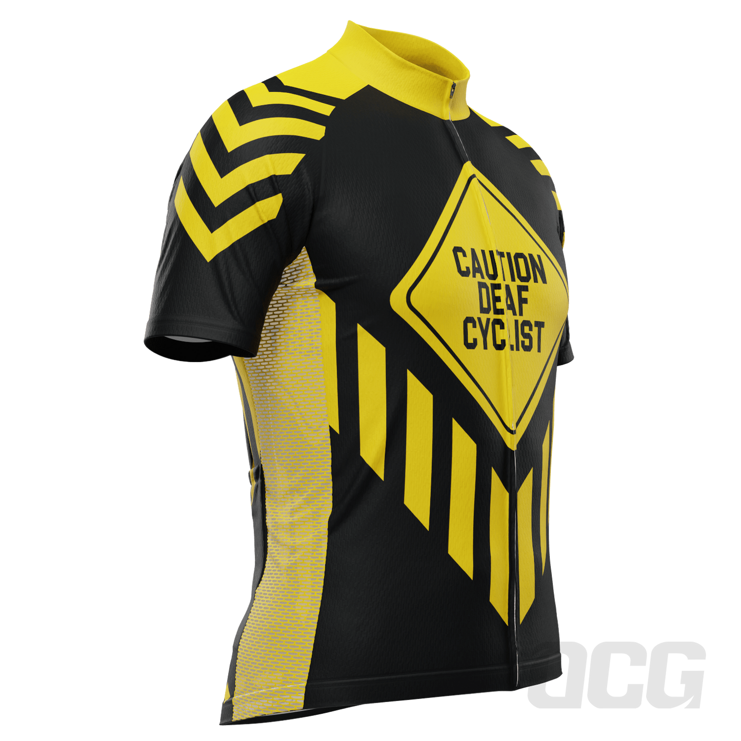 Men's Caution Deaf Cyclist Short Sleeve Cycling Jersey