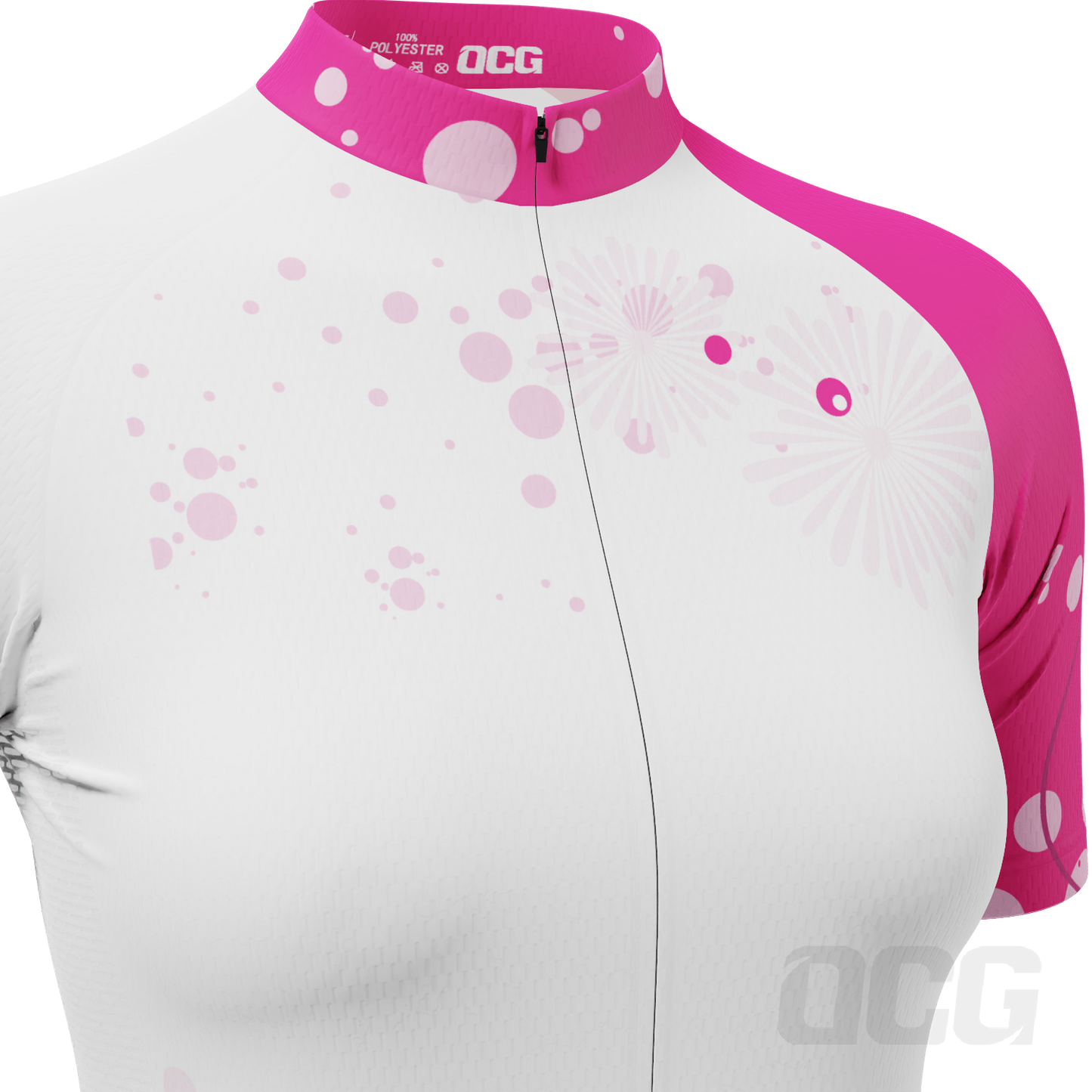 Women's Pink Floral Swirl Short Sleeve Cycling Jersey