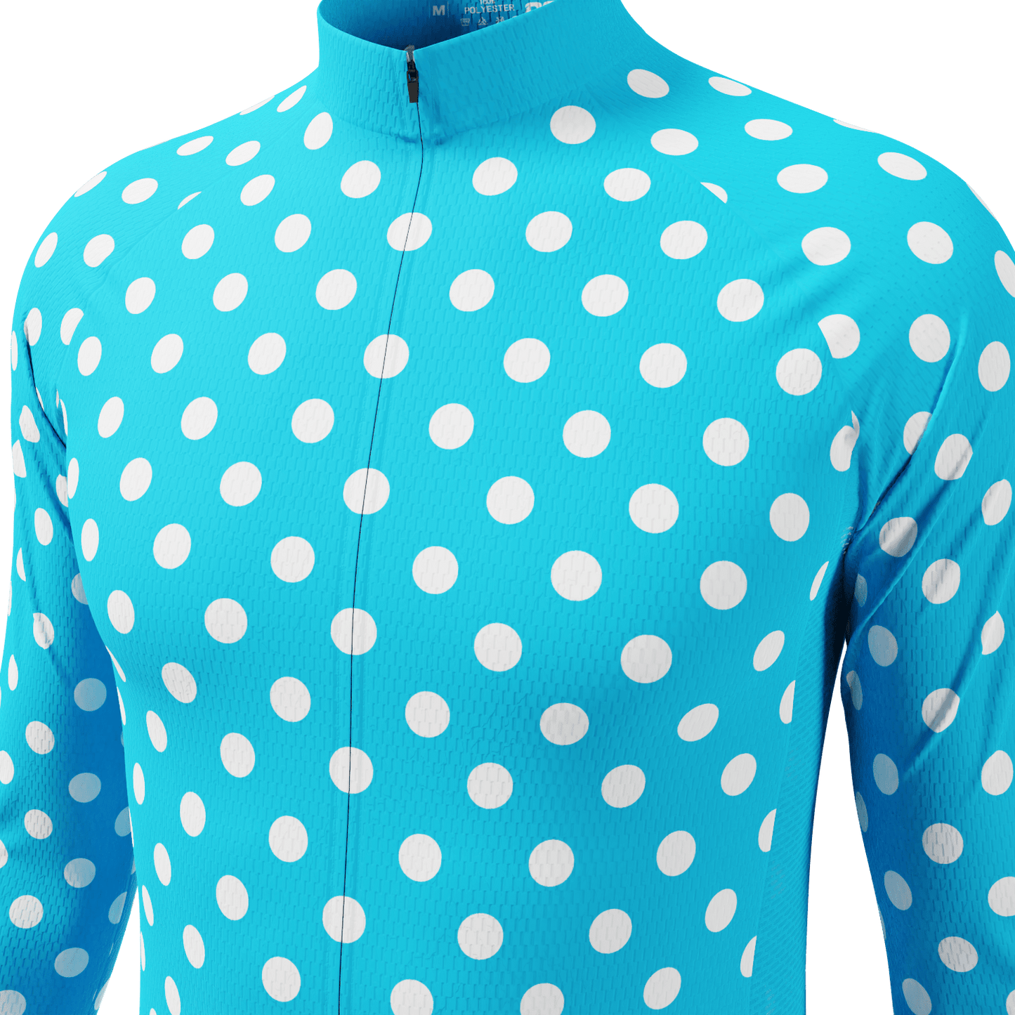Men's High Viz White Polka Dots on Blue Long Sleeve Cycling Jersey