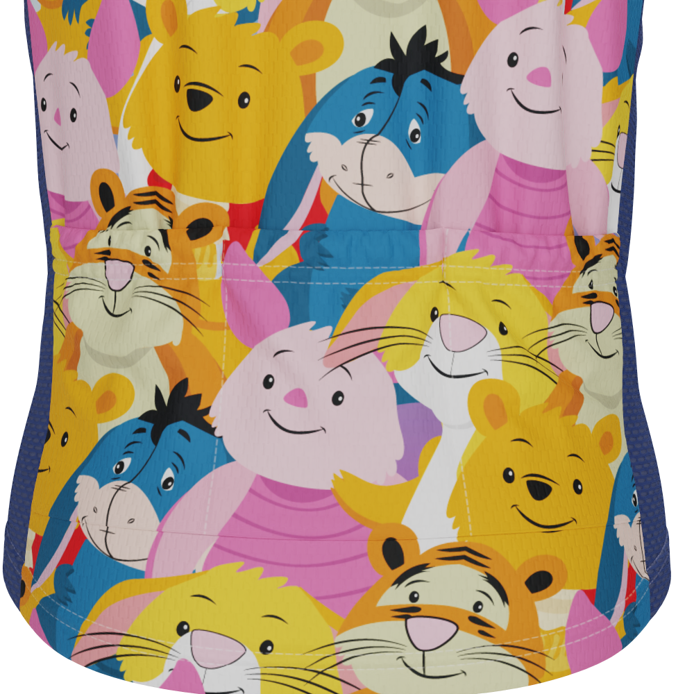 Kid's Winnie The Pooh Characters Mashup Short Sleeve Cycling Jersey