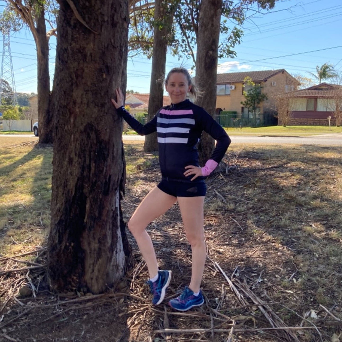 Women's Four Stripes with Pink Long Sleeve Cycling Jersey