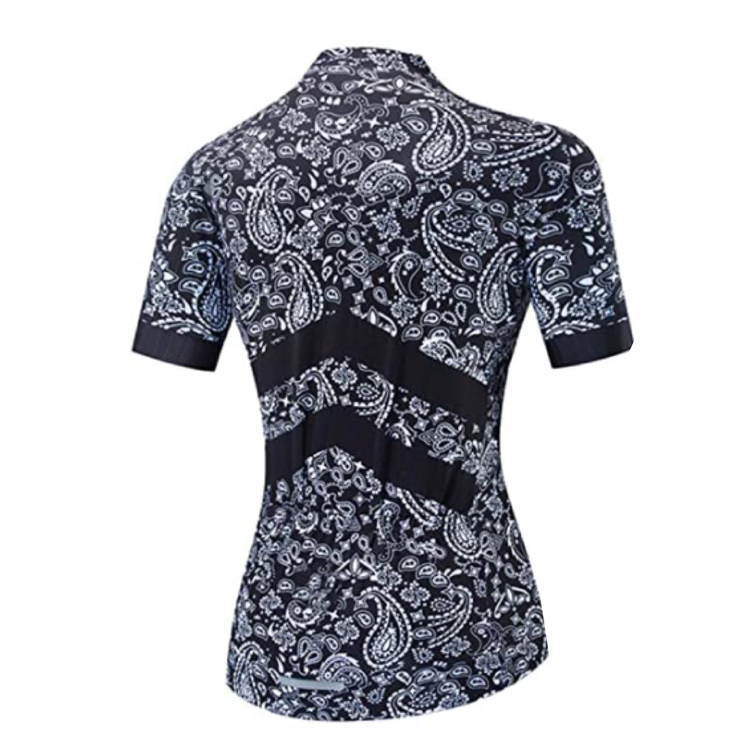 Women's Black Bandana Pattern Cycling Jersey