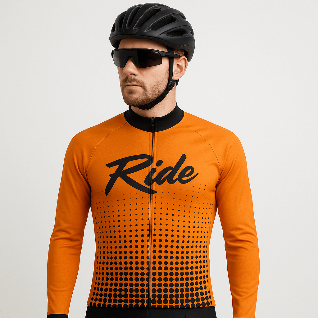 Men's Orange Ride Long Sleeve Cycling Jersey