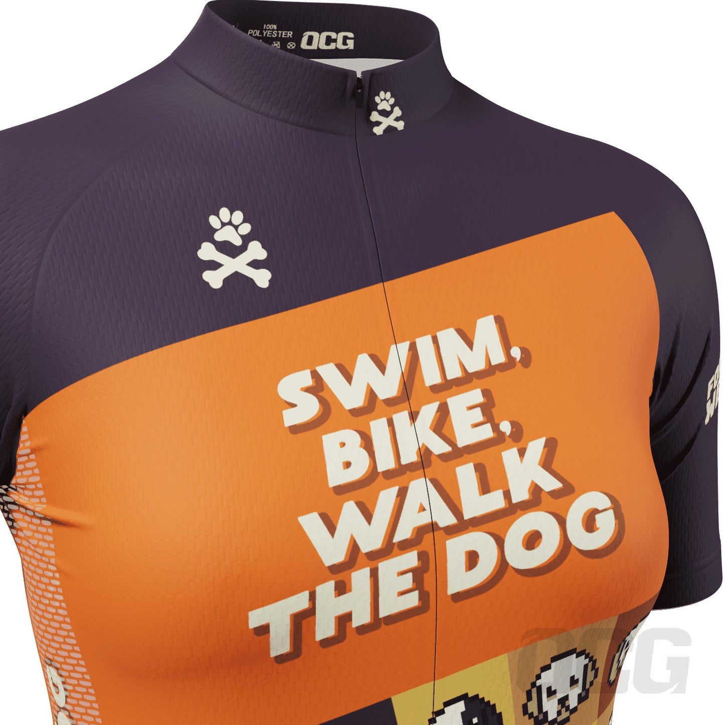 Women's Swim, Bike, Walk the Dog Custom Mommy Yung Short Sleeve Cycling Jersey