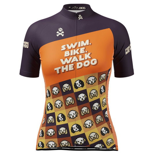 Women's Swim, Bike, Walk the Dog Custom Mommy Yung Short Sleeve Cycling Jersey