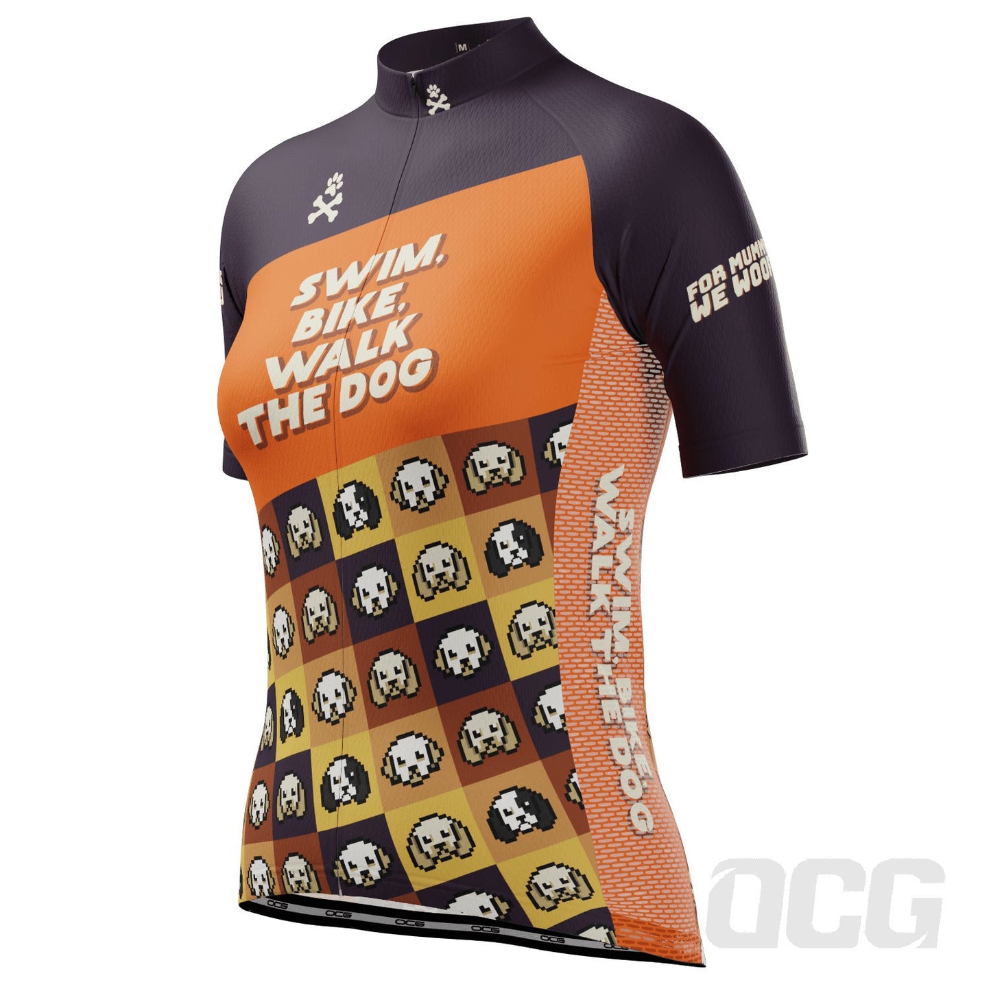 Women's Swim, Bike, Walk the Dog Custom Mommy Yung Short Sleeve Cycling Jersey