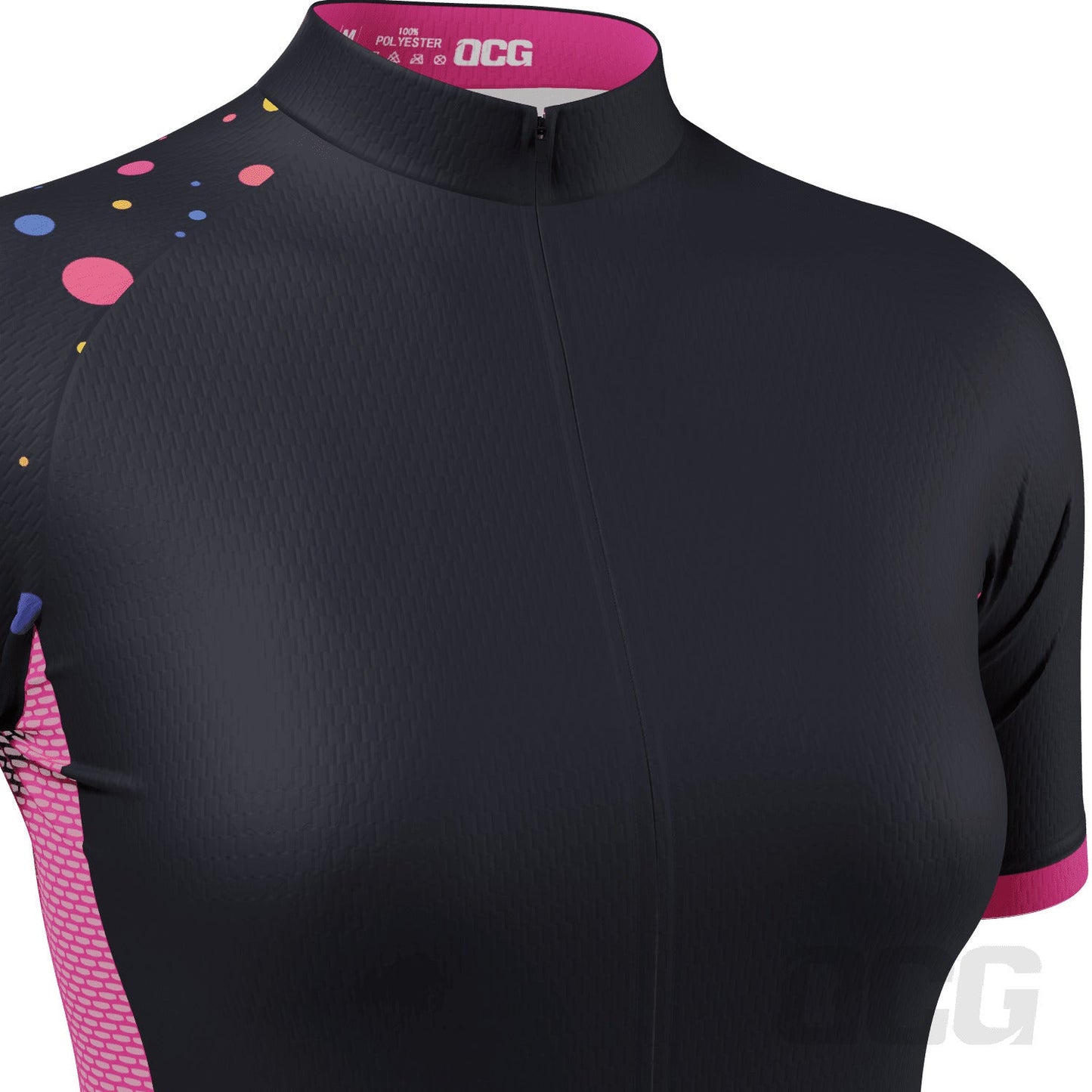 Women's Rainbow Polka Dots On Black Short Sleeve Cycling Jersey