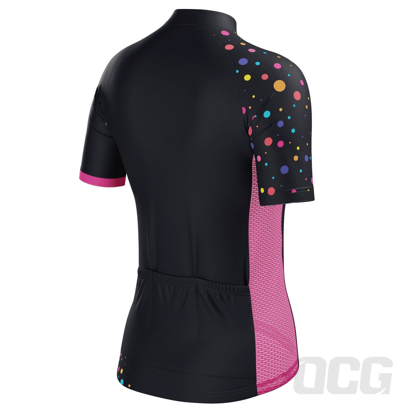 Women's Rainbow Polka Dots On Black Short Sleeve Cycling Jersey