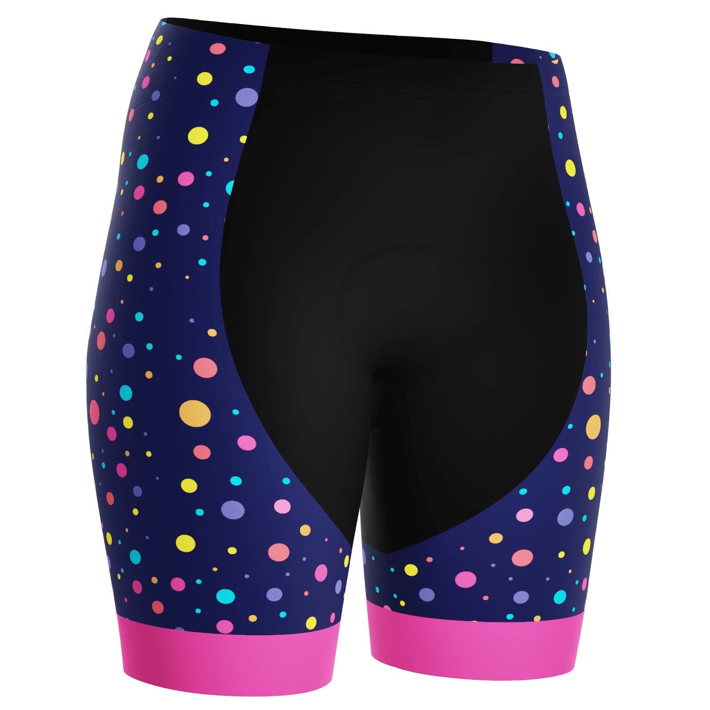 Women's Rainbow Polka Dots on Blue Gel Padded Cycling Shorts