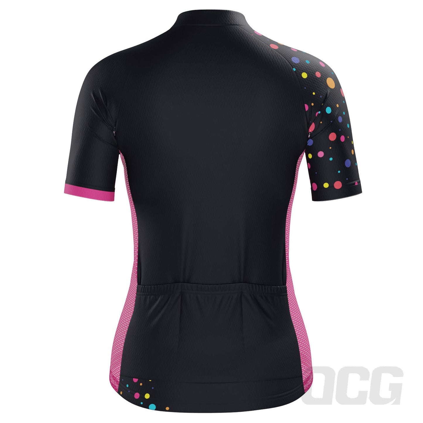 Women's Rainbow Polka Dots On Black Short Sleeve Cycling Jersey