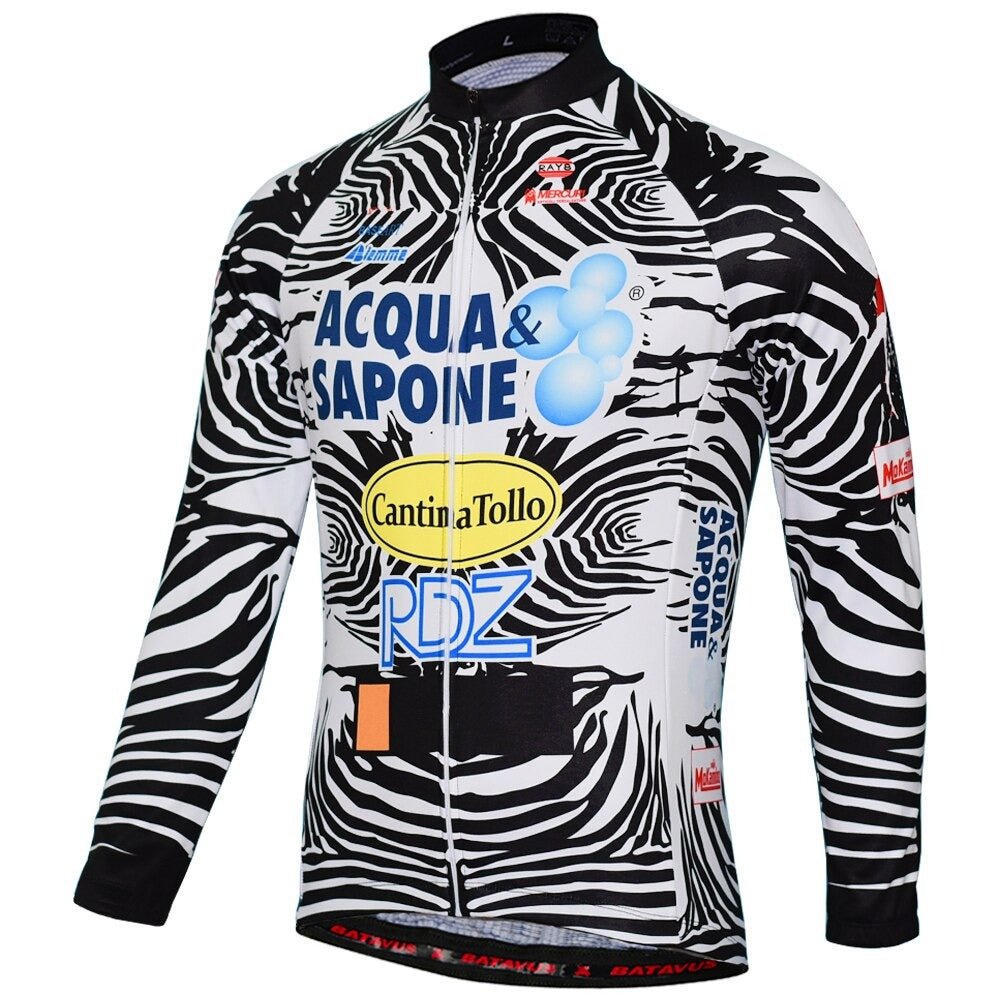 Acqua Sapone Cantina Tollo Zebra Long Sleeve Retro Cycling Jersey