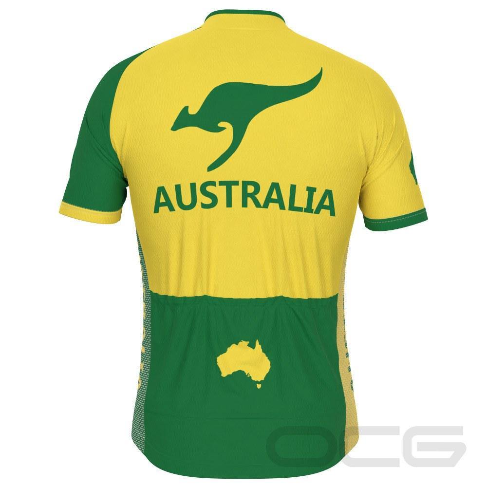 Men's Australia Green & Gold Kangaroo Short Sleeve Cycling Jersey