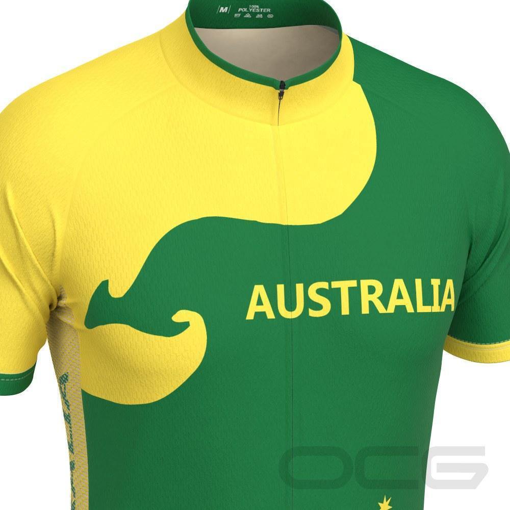 Men's Australia Green & Gold Kangaroo Short Sleeve Cycling Jersey