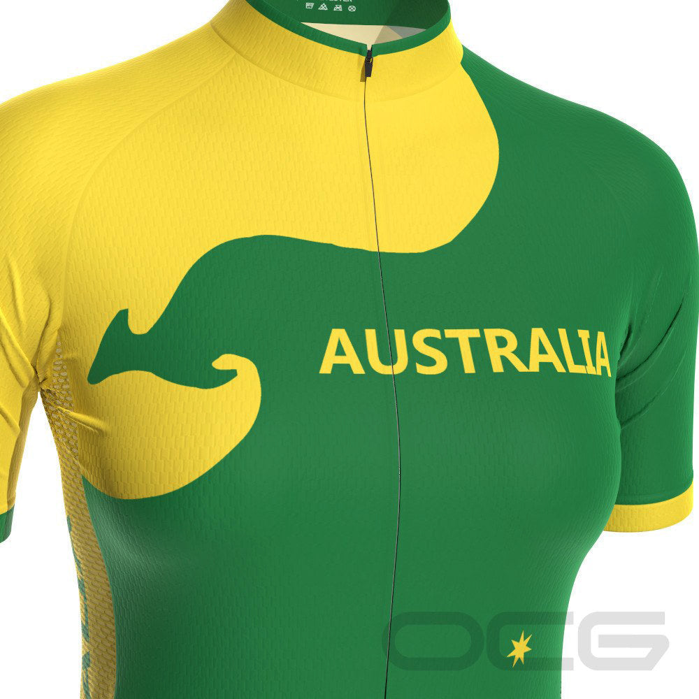 Women's Australia Green & Gold Kangaroo Short Sleeve Cycling Jersey