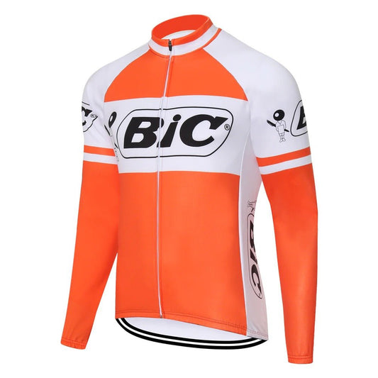 BIC Orange Long Sleeve Retro Cycling Jersey