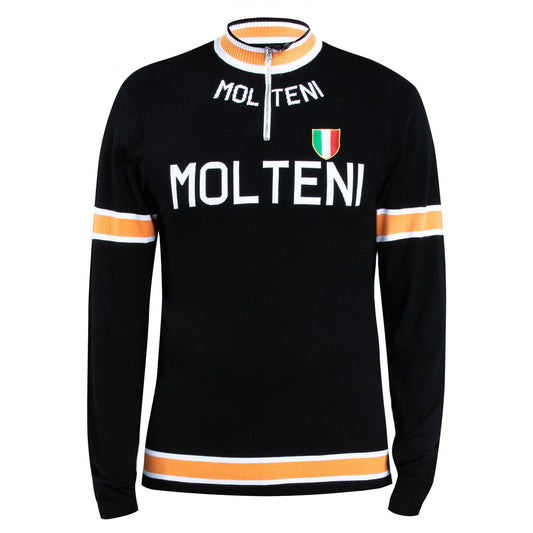 Black Molteni Merino Wool Blend - Long Sleeve Retro Cycling Jersey