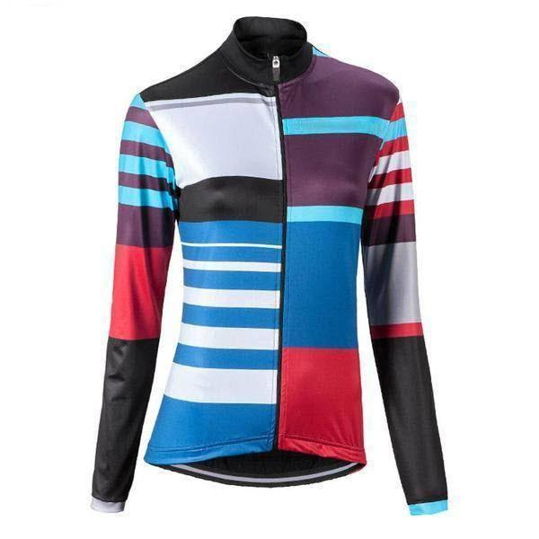 Blue Red Stripes Women's Long Sleeve Cycling Jersey