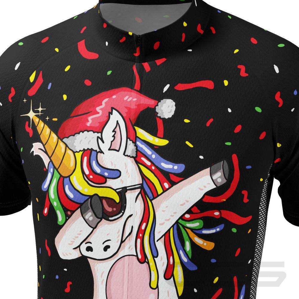 Men's Dabbing Santa Unicorn Short Sleeve Cycling Jersey