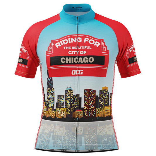 Men's Riding For City of Chicago US State Icon Short Sleeve Cycling Jersey