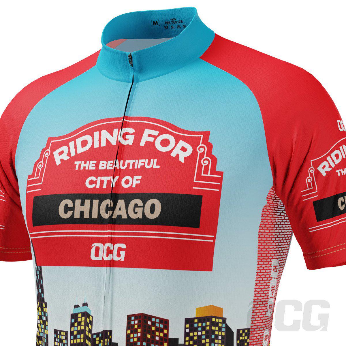 Men's Riding For City of Chicago US State Icon Short Sleeve Cycling Jersey