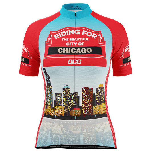 Women's Riding For City of Chicago US State Icon Short Sleeve Cycling Jersey