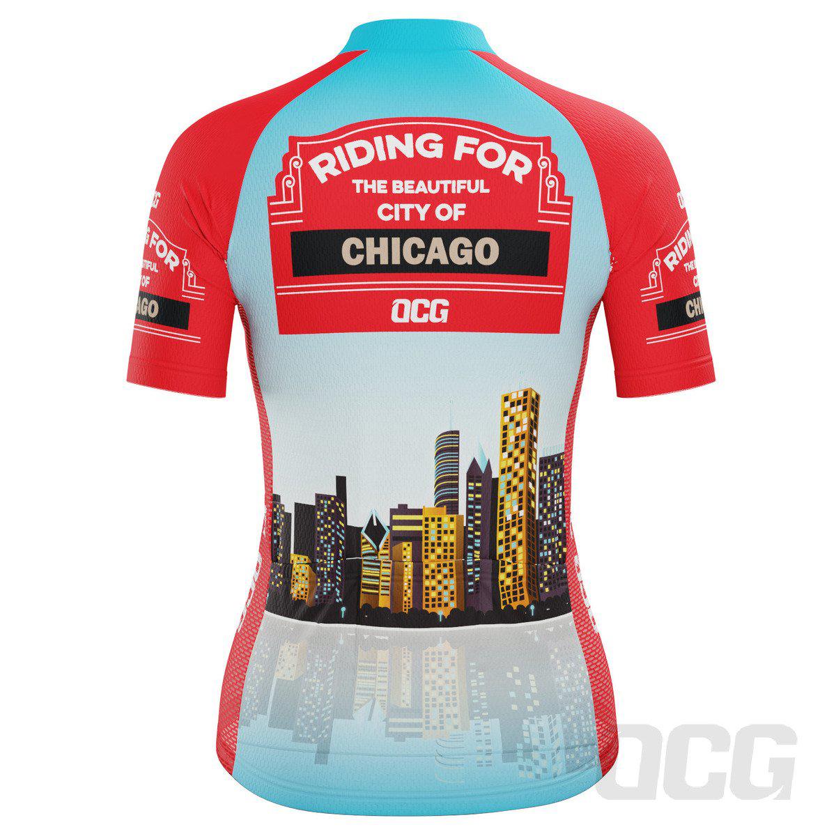 Women's Riding For City of Chicago US State Icon Short Sleeve Cycling Jersey